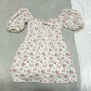 LULUS white and pink floral dress with puff sleeves